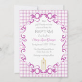 006 Wine Scroll Gingham Cross Candle Baptism 招待状 (正面)