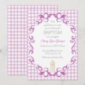 006 Wine Scroll Gingham Cross Candle Baptism 招待状 (正面/裏面)