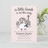 007 Red A Little Lamb Farm Gingham Baby Shower 招待状 (スタンド正面)