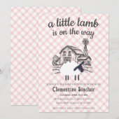 007 Red A Little Lamb Farm Gingham Baby Shower 招待状 (正面/裏面)