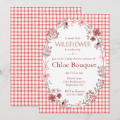 007 Red Boho Wildflower Bow Gingham Baby Shower 招待状 (正面/裏面)