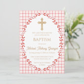 007 Red Botanical Vine Ornate Cross Baptism 招待状 (スタンド正面)