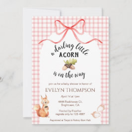 007 Red Cute Squirrel Acorn Gingham Baby Shower 招待状