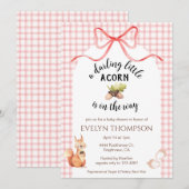 007 Red Cute Squirrel Acorn Gingham Baby Shower 招待状 (正面/裏面)