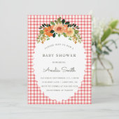 007 Red Floral Gingham Baby Shower Invitations 招待状 (スタンド正面)