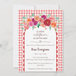 007 Red Gingham Watercolor Wildflower Baby Shower 招待状