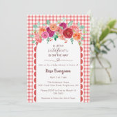 007 Red Gingham Watercolor Wildflower Baby Shower 招待状 (スタンド正面)