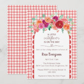 007 Red Gingham Watercolor Wildflower Baby Shower 招待状 (正面/裏面)
