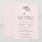 007 Red Modern Umbrella Gingham Baby Sprinkle 招待状 (正面/裏面)