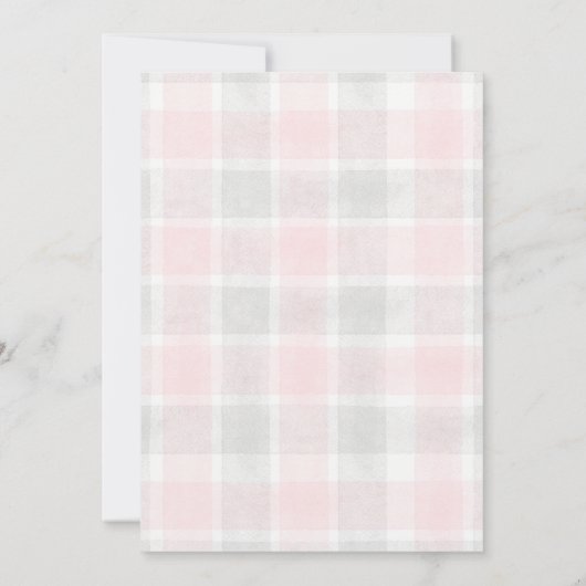 008 Blush 020 Fog Sun Plaid Stork Baby Shower 招待状 (裏面)