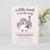 008 Blush A Little Lamb Farm Gingham Baby Shower 招待状 (スタンド正面)