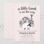 008 Blush A Little Lamb Farm Gingham Baby Shower 招待状 (正面/裏面)