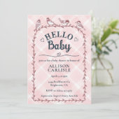 008 Blush Watercolor Gingham Birds Baby Shower 招待状 (スタンド正面)