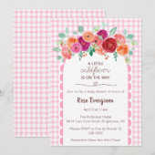 009 フューシャピンクの水彩ワイルドフラワーベイビーシャワー 招待状 (正面/裏面)