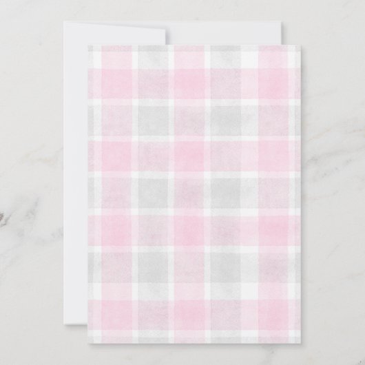 009 Fuchsia 020 Fog Sun Plaid Stork Baby Shower 招待状 (裏面)