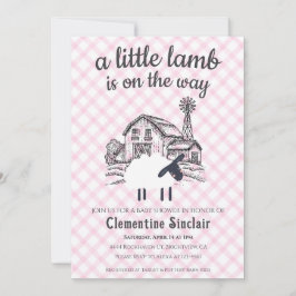 009 Fuchsia A Little Lamb Farm Gingham Baby Shower 招待状