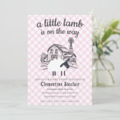 009 Fuchsia A Little Lamb Farm Gingham Baby Shower 招待状 (スタンド正面)