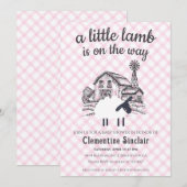 009 Fuchsia A Little Lamb Farm Gingham Baby Shower 招待状 (正面/裏面)