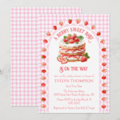009 Fuchsia Pink Strawberry Shortcake Baby Shower 招待状 (正面/裏面)
