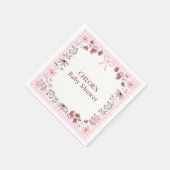 009 Fuchsia Pink Wildflower Bow Gingham Shower スタンダードカクテルナプキン (角)