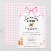 009 Fuchsia Squirrel Acorn Gingham Baby Shower 招待状 (正面/裏面)