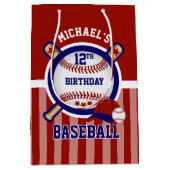 00thバースデーパーティー – 野球 – 濃い赤 ミディアムペーパーバッグ (正面)