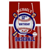 00thバースデーパーティー – 野球 – 濃い赤 ミディアムペーパーバッグ (裏面)