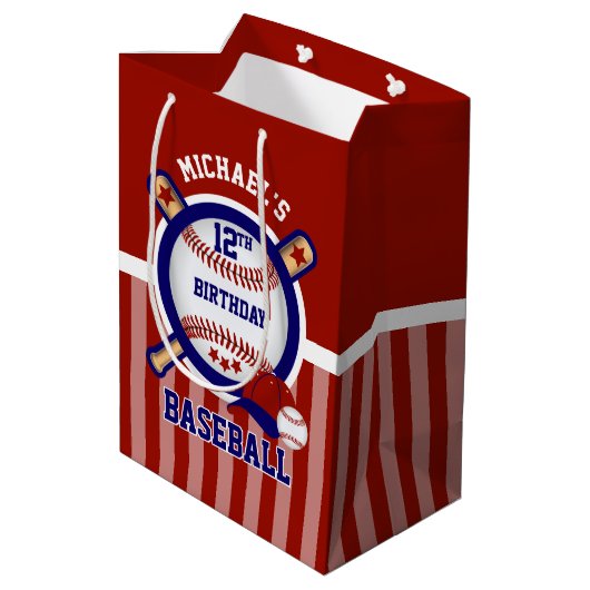 00thバースデーパーティー – 野球 – 濃い赤 ミディアムペーパーバッグ (裏面アングル)