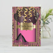 00th誕生会|のピンクのハイヒールのヒョウ 招待状 (スタンド正面)