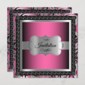 00th驚きの誕生日|のピンクの金属及び銀製 招待状 (正面/裏面)