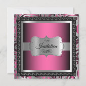 00th驚きの誕生日|のピンクの金属及び銀製 招待状 (正面)