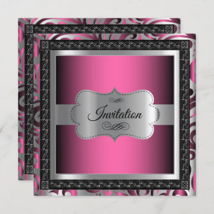 00th驚きの誕生日 のピンクの金属及び銀製 招待状