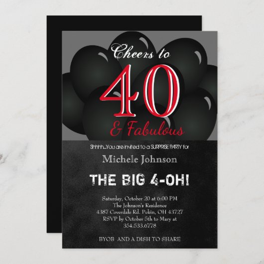 00th ブラックバルーンバースデーパーティー 招待状 (正面/裏面)