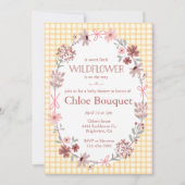 010 Amber Boho Wildflower Bow Gingham Baby Shower 招待状 (正面)