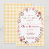 010 Amber Boho Wildflower Bow Gingham Baby Shower 招待状 (正面/裏面)