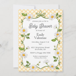 010 Amber Orange Floral Daisy Plaid Baby Shower 招待状