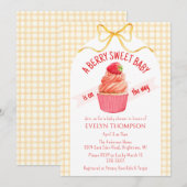010 Amber Plaid Berry Sweet Strawberry Baby Shower 招待状 (正面/裏面)