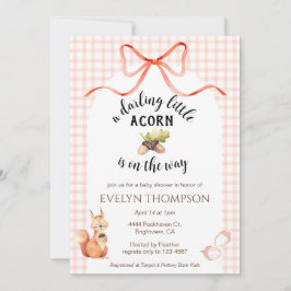 011 さくらの木のリスとどんぐりのギンガム ベビーシャワー 招待状