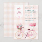 011 陽気なテラコッタの花の少女自転車ベイビーシャワー 招待状 (正面/裏面)