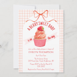 011 Terracotta Berry Sweet Strawberry Baby Shower 招待状