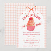 011 Terracotta Berry Sweet Strawberry Baby Shower 招待状 (正面/裏面)