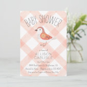 011 Terracotta Floral Bird Gingham Baby Shower 招待状 (スタンド正面)