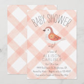 011 Terracotta Floral Bird Gingham Baby Shower 招待状 (正面/裏面)
