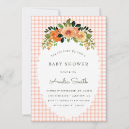 011 Terracotta Gingham Baby Shower Invitations 招待状