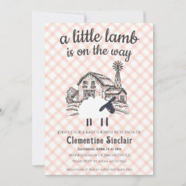 011 Terracotta Little Lamb Farm Plaid Baby Shower 招待状
