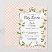 011 Terracotta Rust Floral Daisy Plaid Baby Shower 招待状 (正面/裏面)