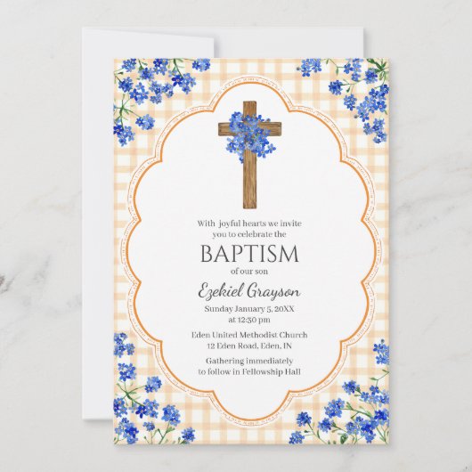 012 Copper Blossom Rustic Cross Design Baptism 招待状 (正面)
