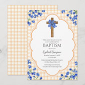012 Copper Blossom Rustic Cross Design Baptism 招待状 (正面/裏面)