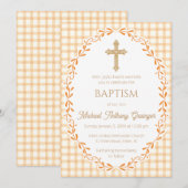 012 Copper Botanical Vine Ornate Cross Baptism 招待状 (正面/裏面)
