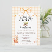 012 Copper Cute Squirrel Acorn Gingham Baby Shower 招待状 (スタンド正面)